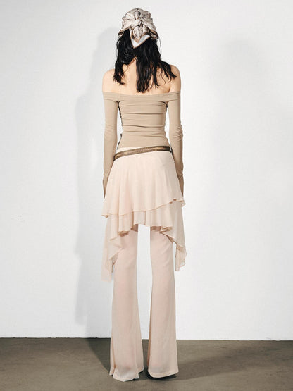 NORTH NODE Chiffon Splice Off Shoulder Halter Women&