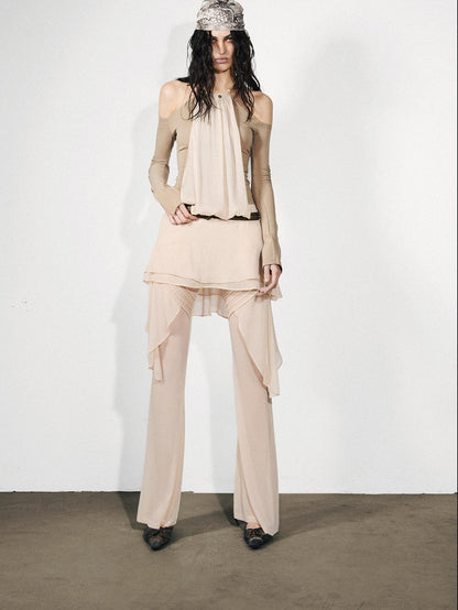 NORTH NODE Chiffon Splice Off Shoulder Halter Women&