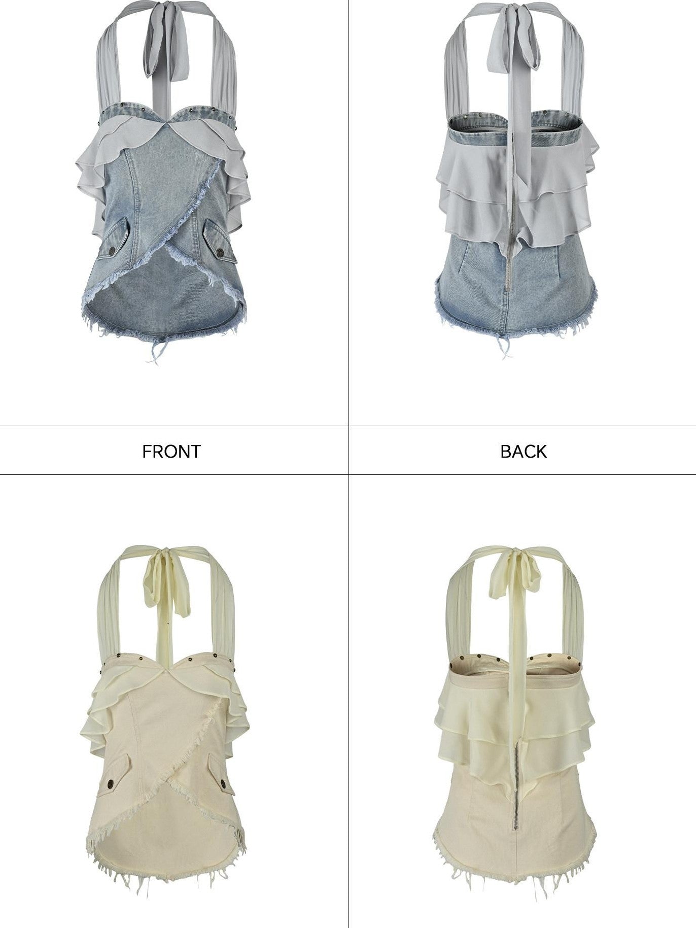 NORTH NODE Chiffon Splice Ruffle Frayed Cropped Women&