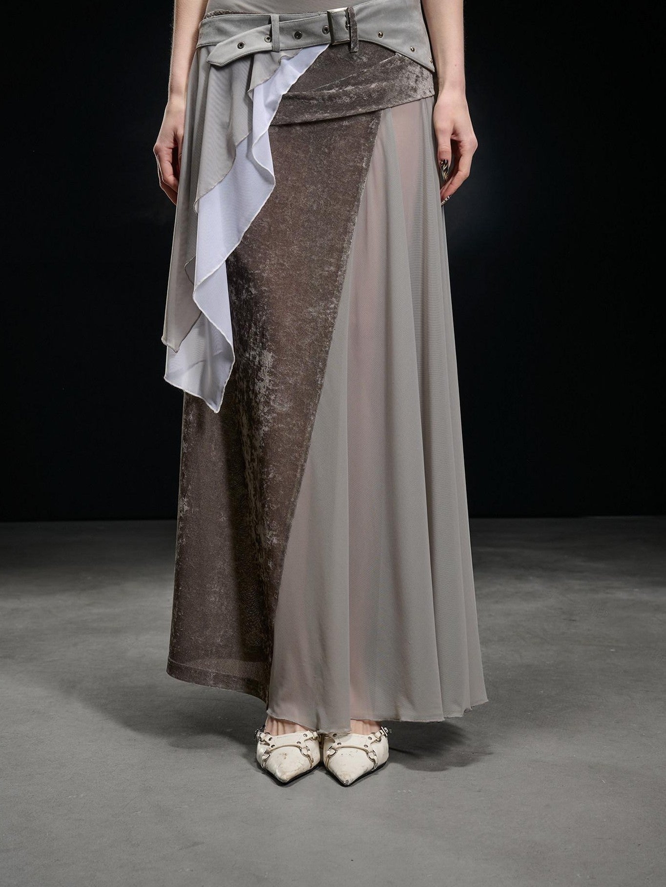 NORTH NODE Chiffon Spliced Faux Suede Irregular Women&