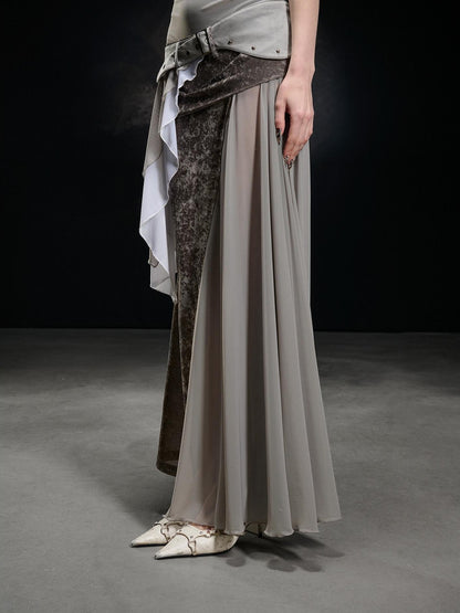 NORTH NODE Chiffon Spliced Faux Suede Irregular Women&