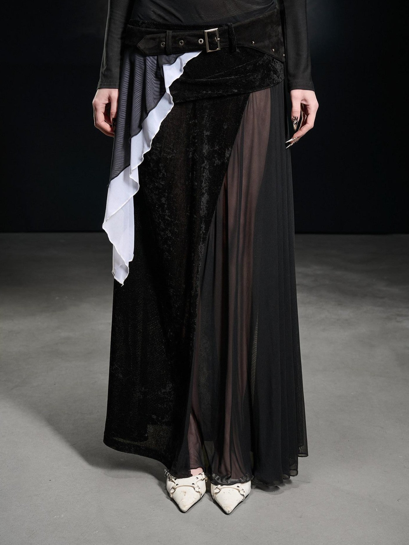 NORTH NODE Chiffon Spliced Faux Suede Irregular Women&