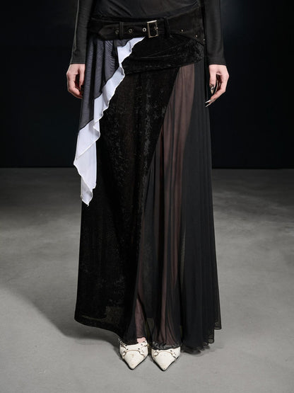 NORTH NODE Chiffon Spliced Faux Suede Irregular Women&