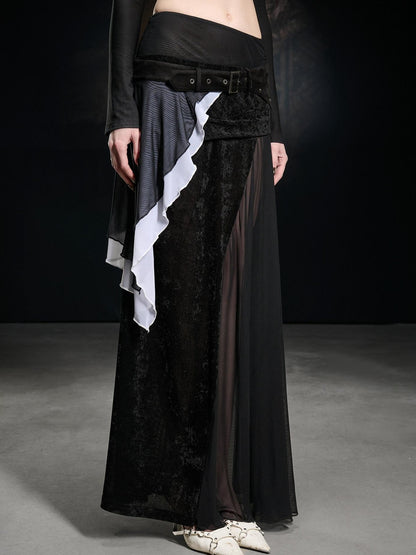 NORTH NODE Chiffon Spliced Faux Suede Irregular Women&