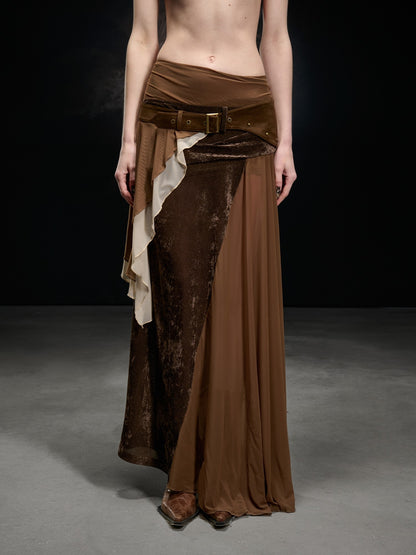 NORTH NODE Chiffon Spliced Faux Suede Irregular Women&