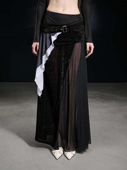 NORTH NODE Chiffon Spliced Faux Suede Irregular Women&