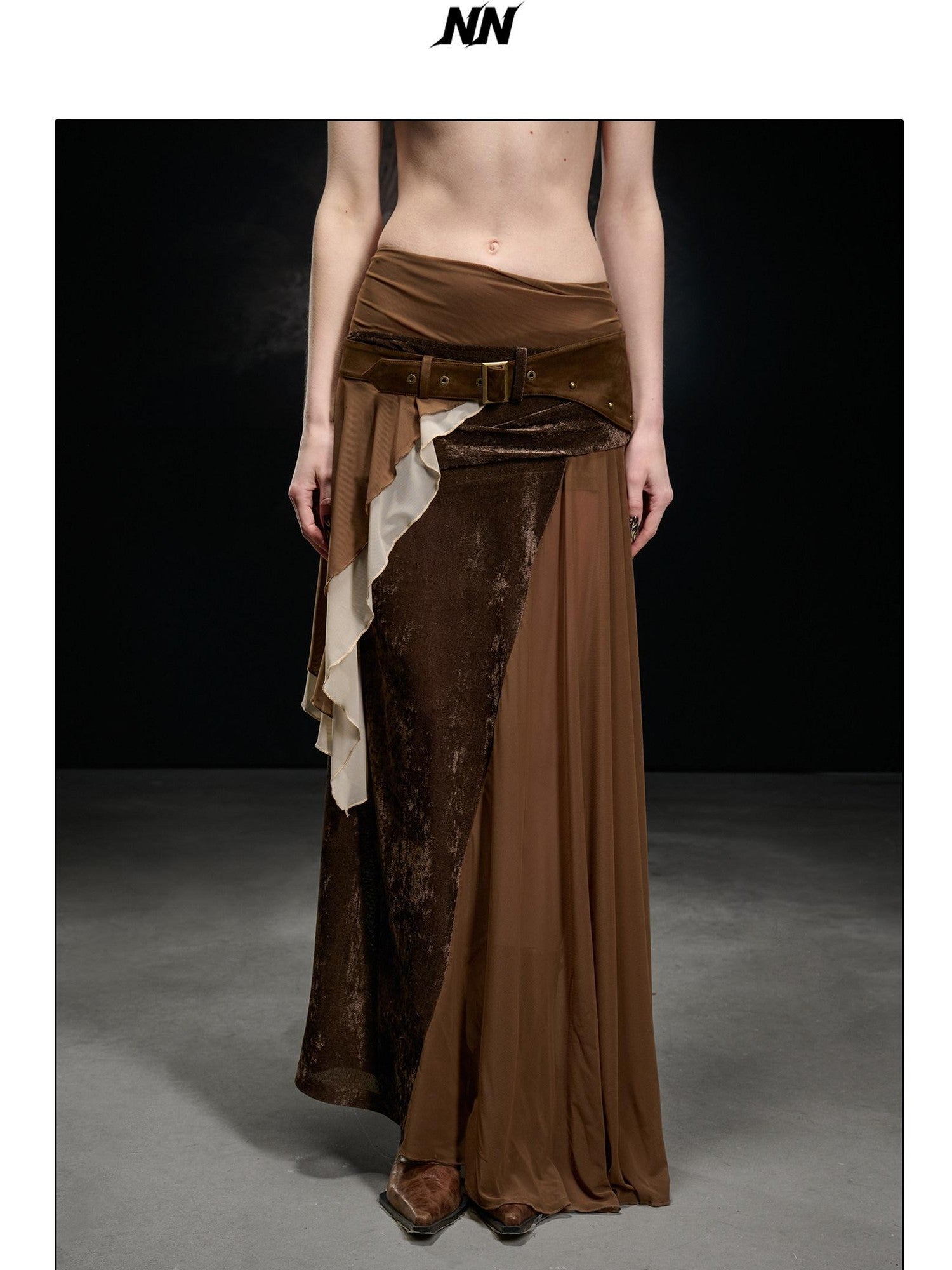 NORTH NODE Chiffon Spliced Faux Suede Irregular Women&