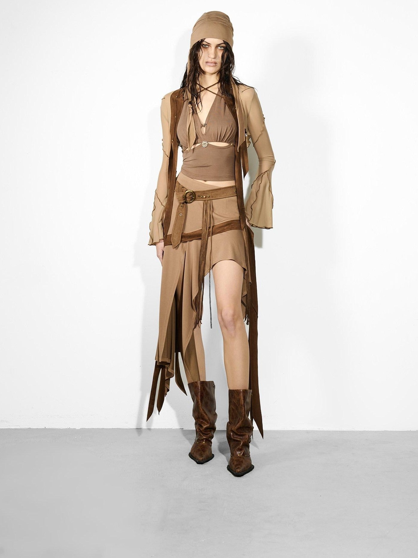 NORTH NODE Cicada Wing Asymmetrical Mesh Patchwork Women&