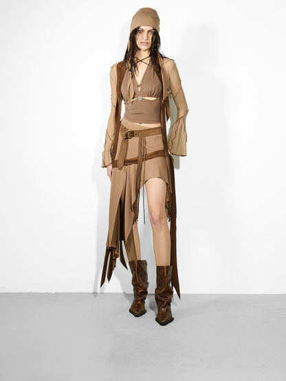 NORTH NODE Cicada Wing Asymmetrical Mesh Patchwork Women&
