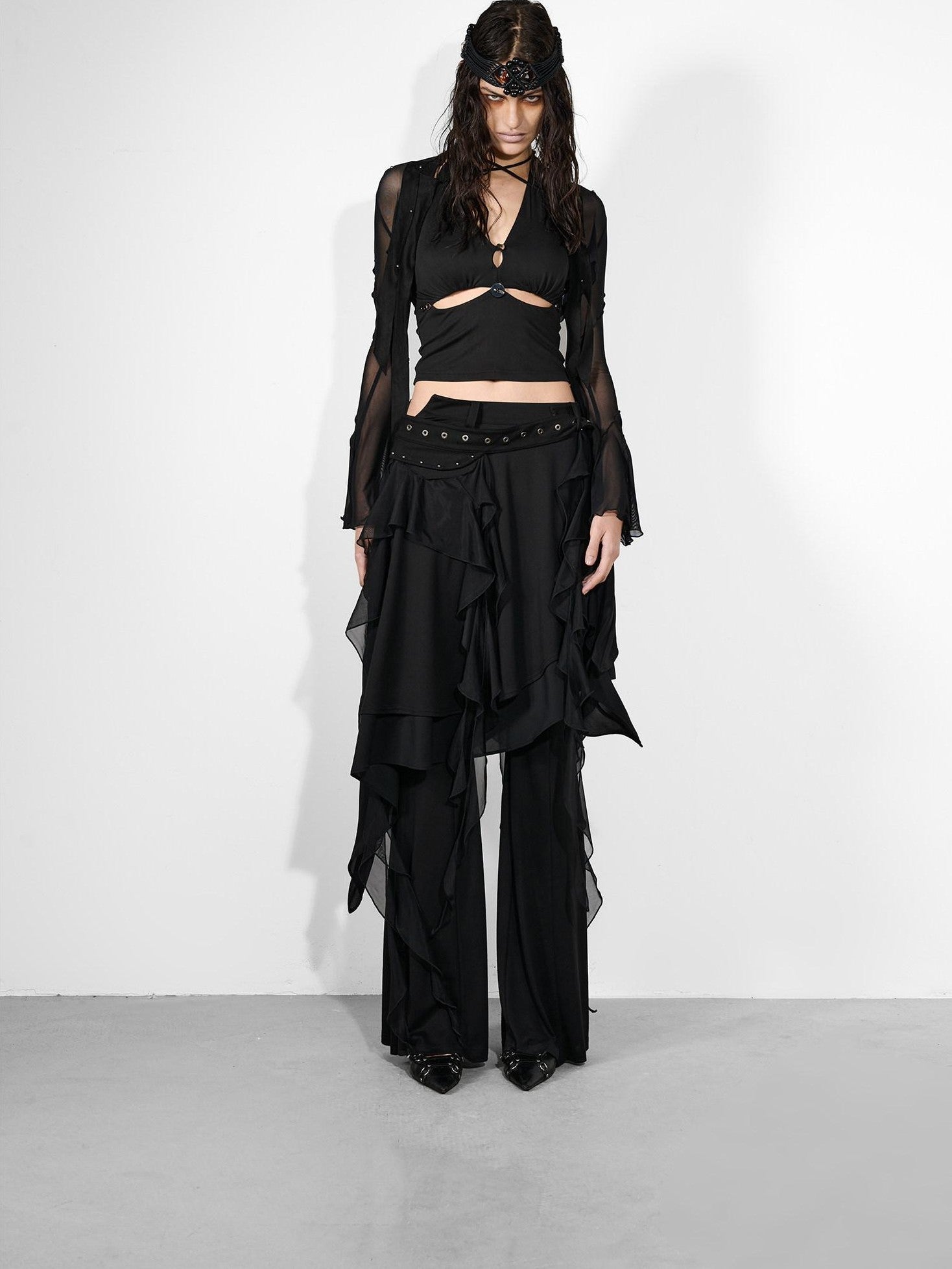 NORTH NODE Cicada Wing Asymmetrical Mesh Patchwork Women&