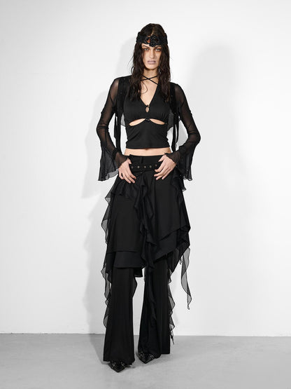 NORTH NODE Cicada Wing Asymmetrical Mesh Patchwork Women&