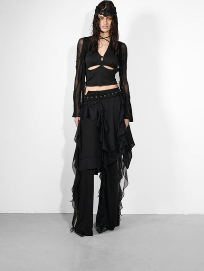 NORTH NODE Cicada Wing Asymmetrical Mesh Patchwork Women&