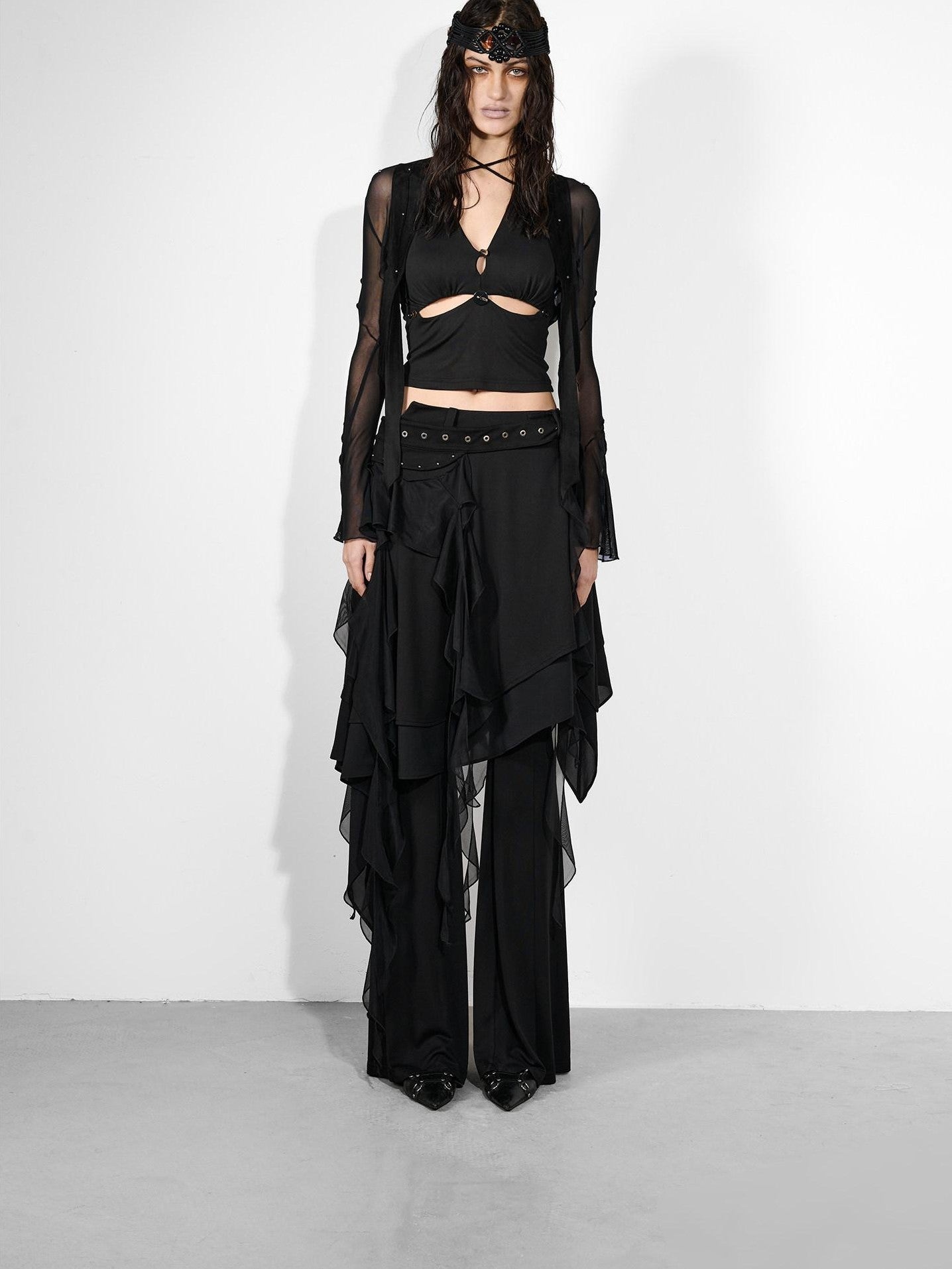 NORTH NODE Cicada Wing Asymmetrical Mesh Patchwork Women&