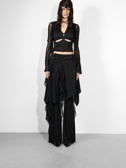 NORTH NODE Cicada Wing Asymmetrical Mesh Patchwork Women&