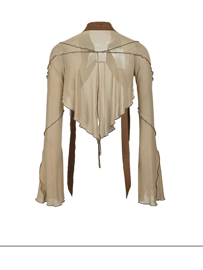 NORTH NODE Cicada Wing Asymmetrical Mesh Patchwork Women&