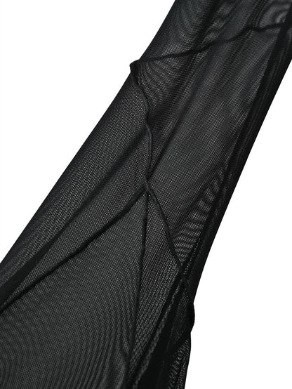 NORTH NODE Cicada Wing Asymmetrical Mesh Patchwork Women&