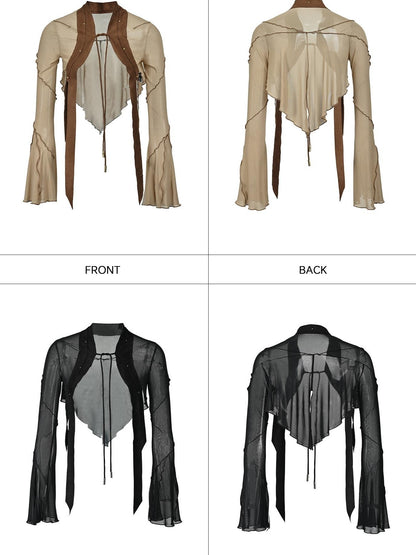 NORTH NODE Cicada Wing Asymmetrical Mesh Patchwork Women&