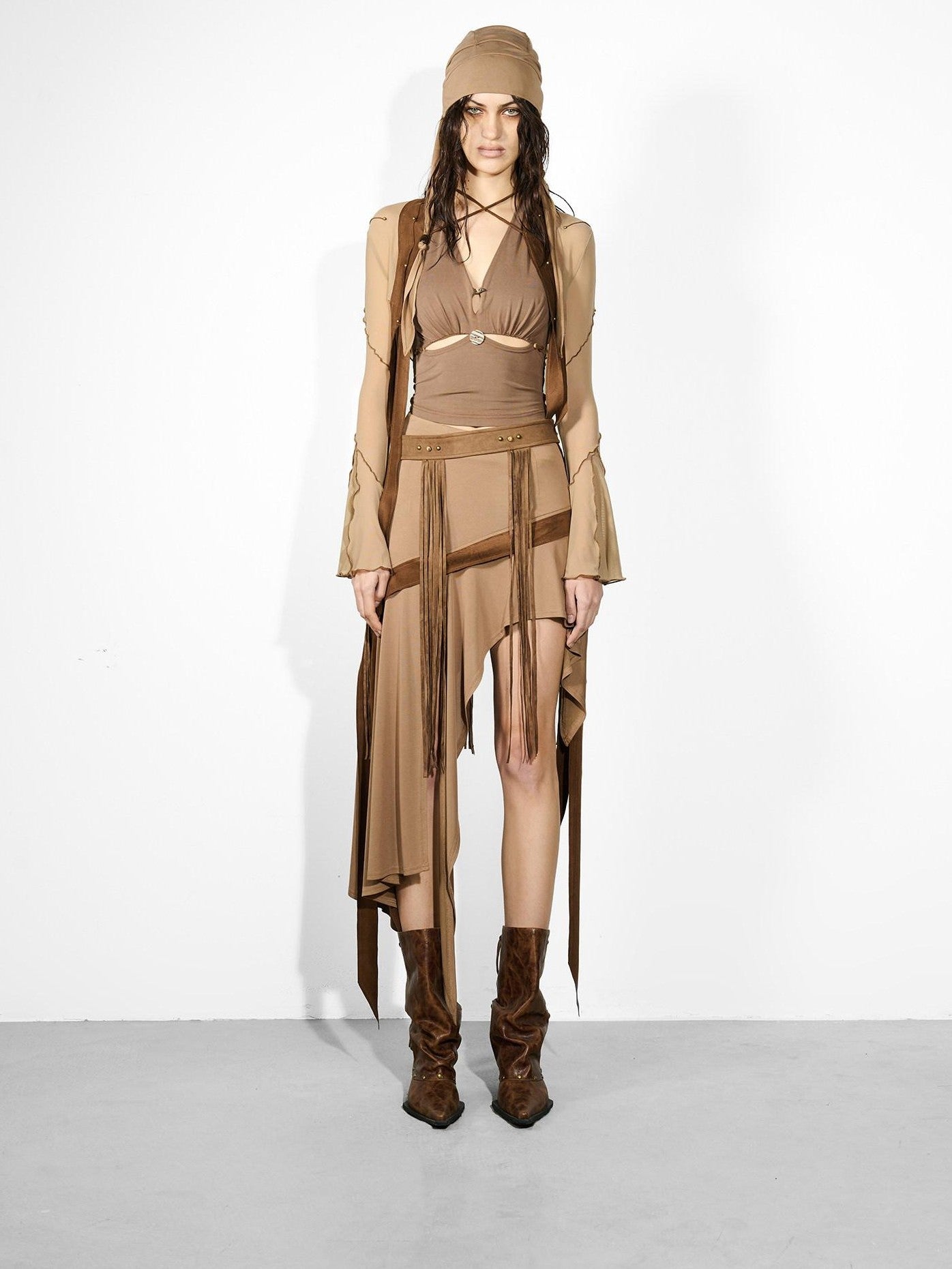 NORTH NODE Cicada Wing Asymmetrical Mesh Patchwork Women&