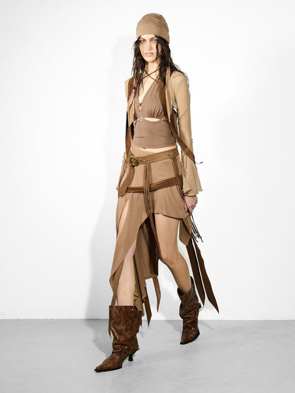 NORTH NODE Cicada Wing Asymmetrical Mesh Patchwork Women&