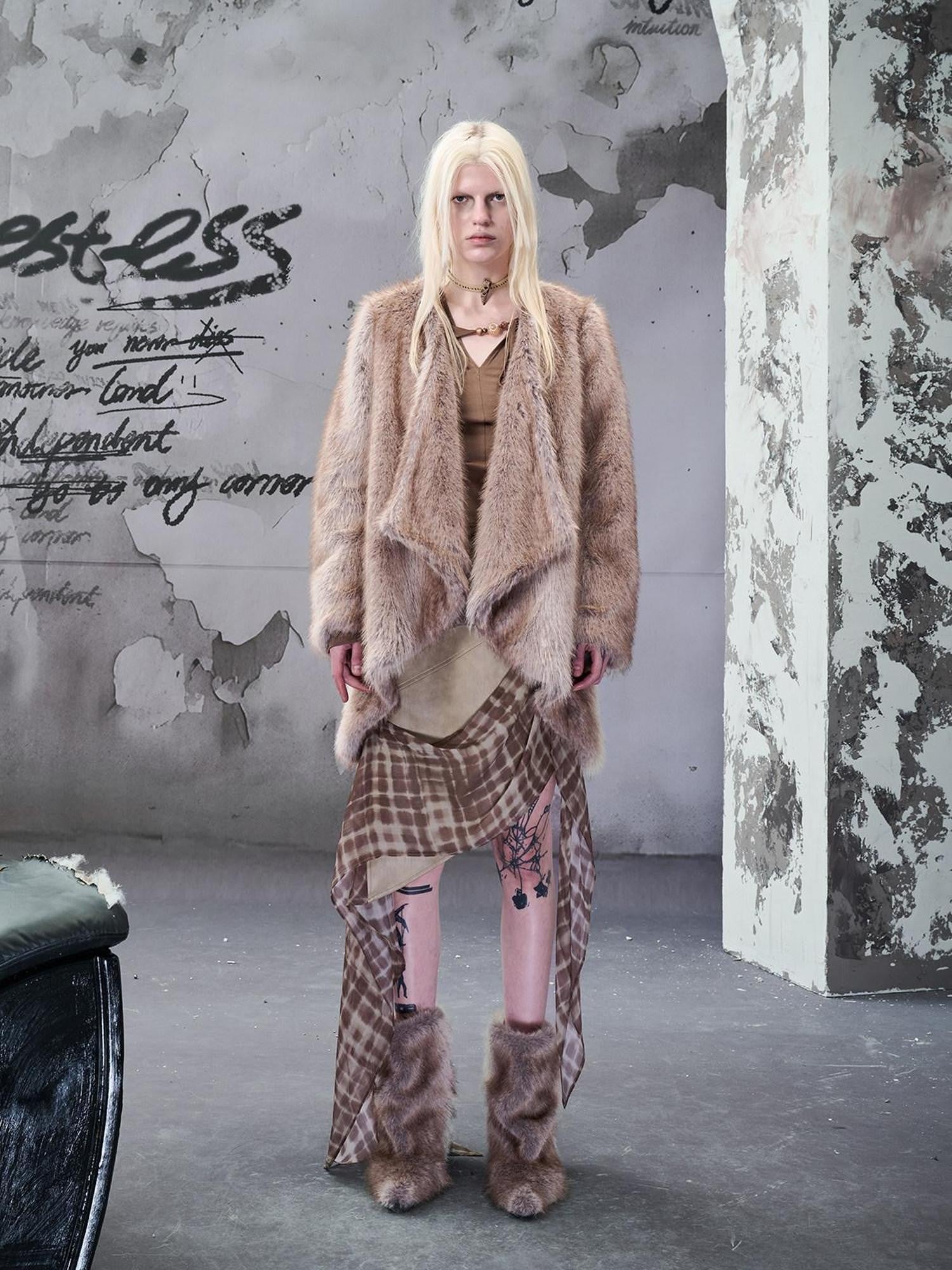 NORTH NODE Coffee Brown Asymmetric Collarless Women&