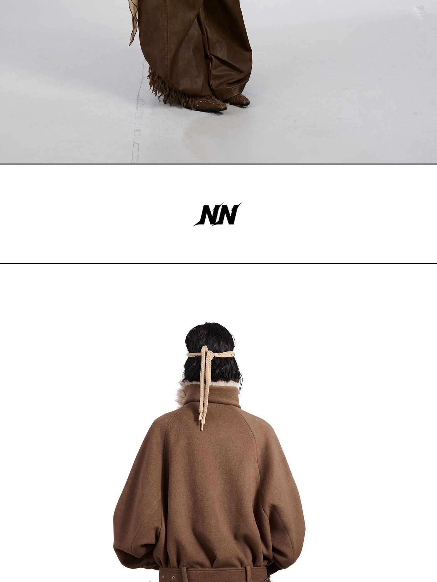 NORTH NODE Coffee Fur Lined Notched Collar Single Breasted Women&