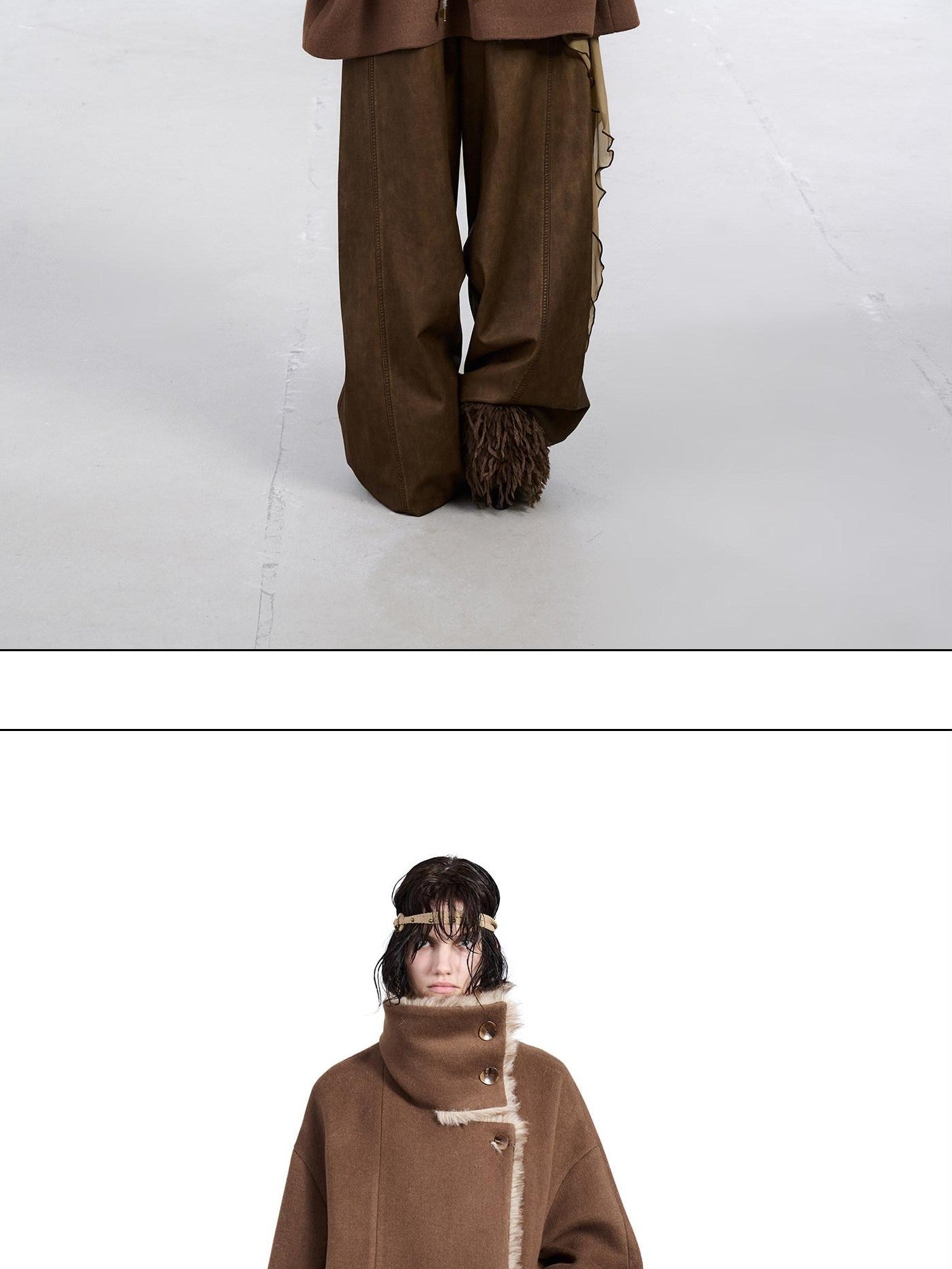 NORTH NODE Coffee Fur Lined Notched Collar Single Breasted Women&