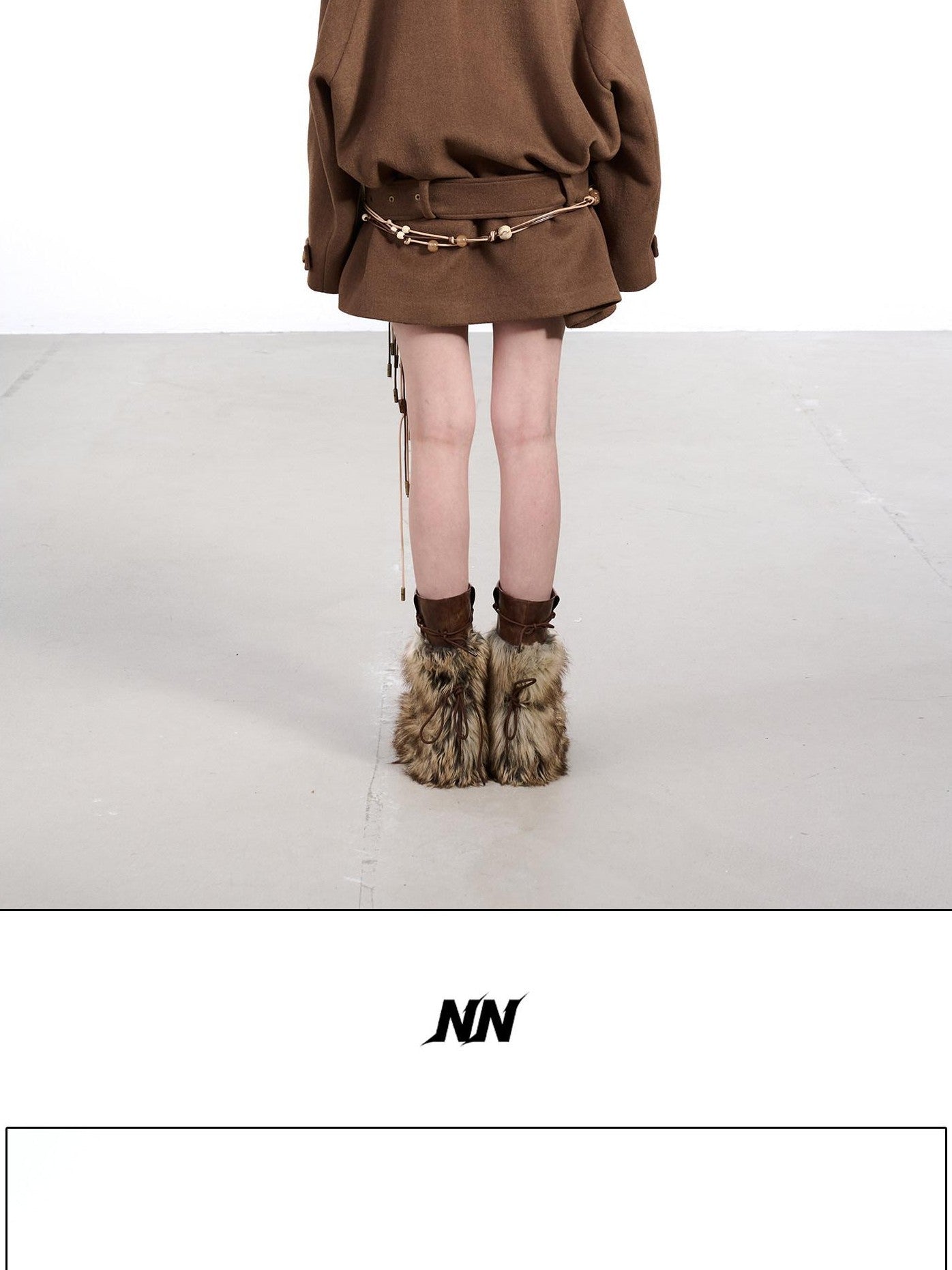NORTH NODE Coffee Fur Lined Notched Collar Single Breasted Women&