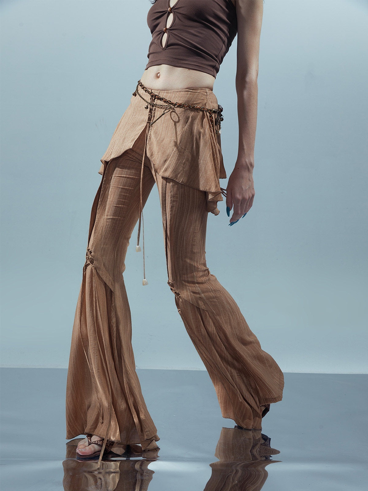 NORTH_NODE_Coffee_Lace_Tie_Crotch_Flap_Slim_Micro_Flare_Women&