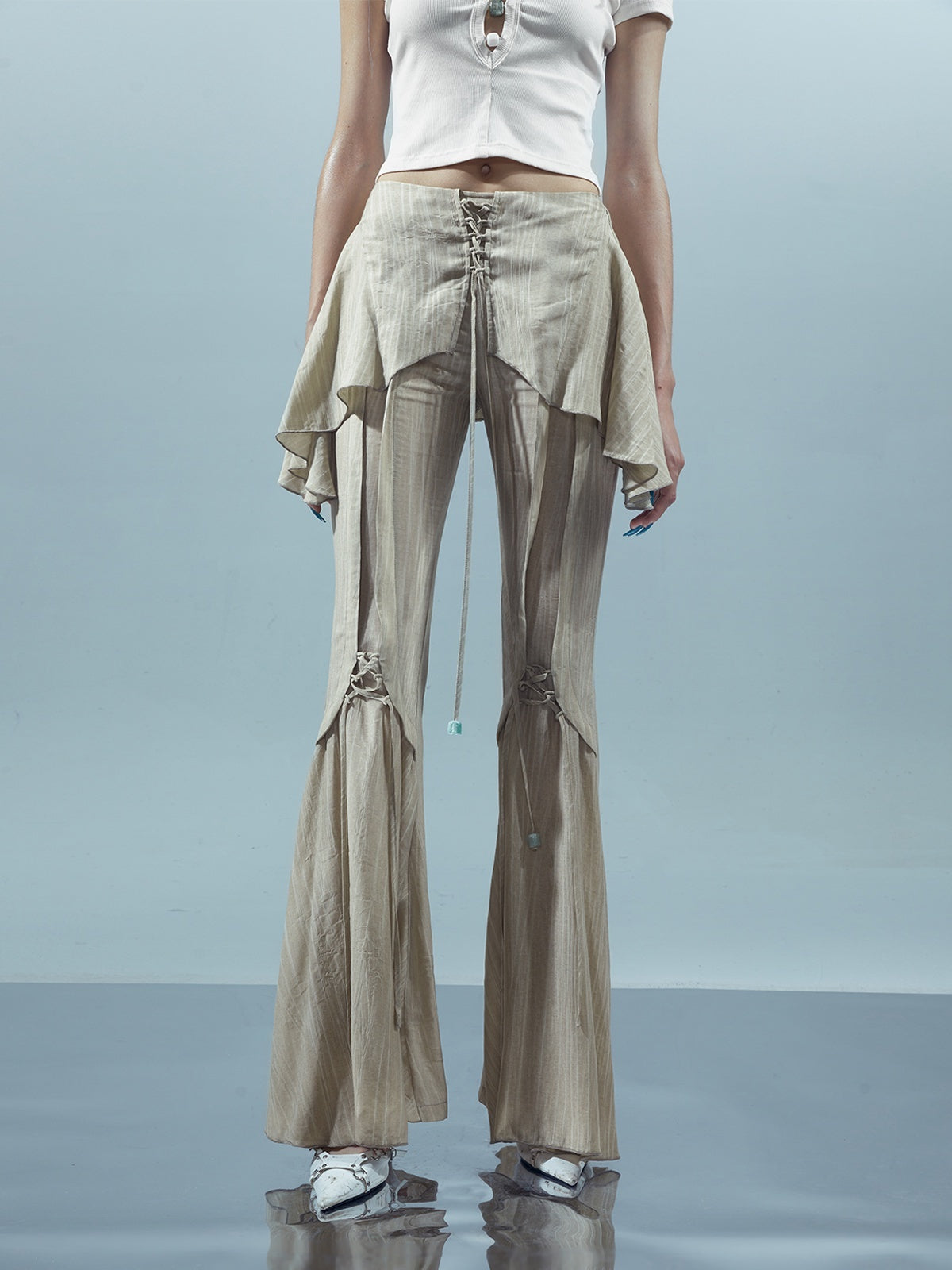 NORTH_NODE_Coffee_Lace_Tie_Crotch_Flap_Slim_Micro_Flare_Women&
