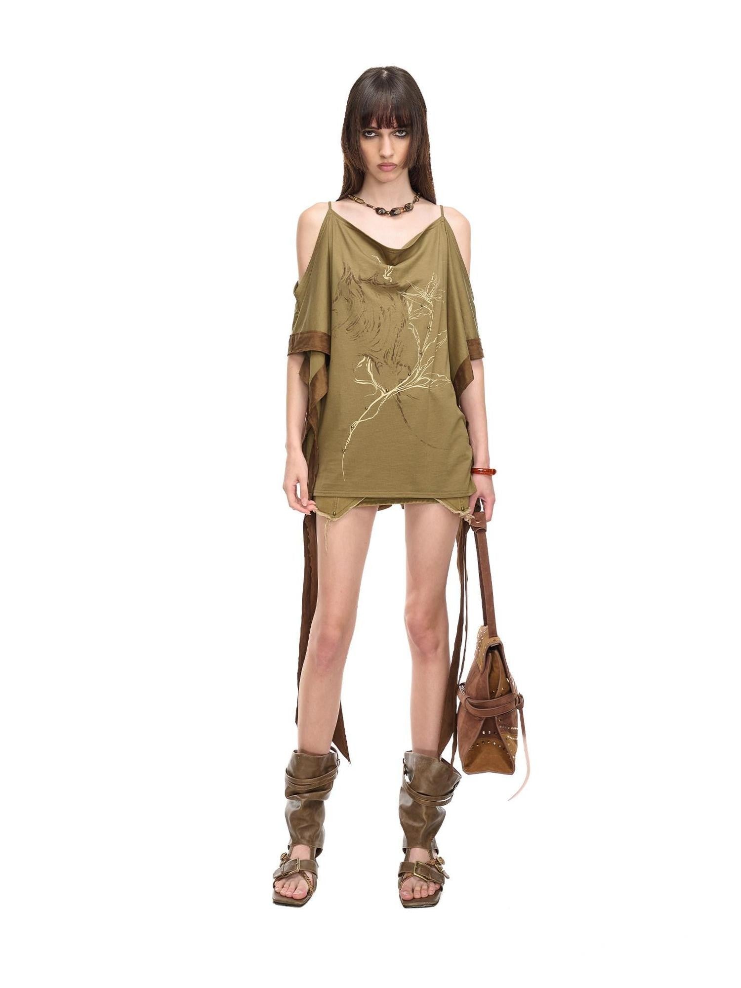 NORTH NODE Coffee Patchwork Print Strappy Women&