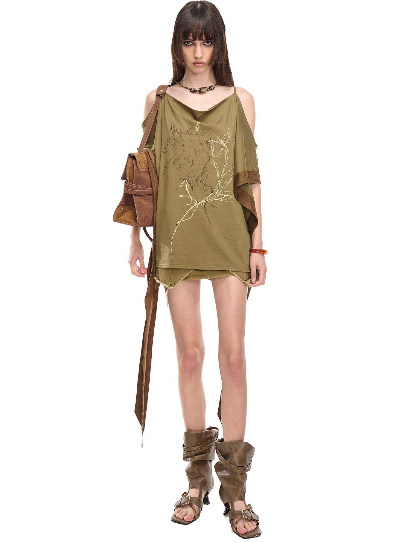 NORTH NODE Coffee Patchwork Print Strappy Women&