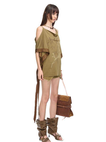 NORTH NODE Coffee Patchwork Print Strappy Women&