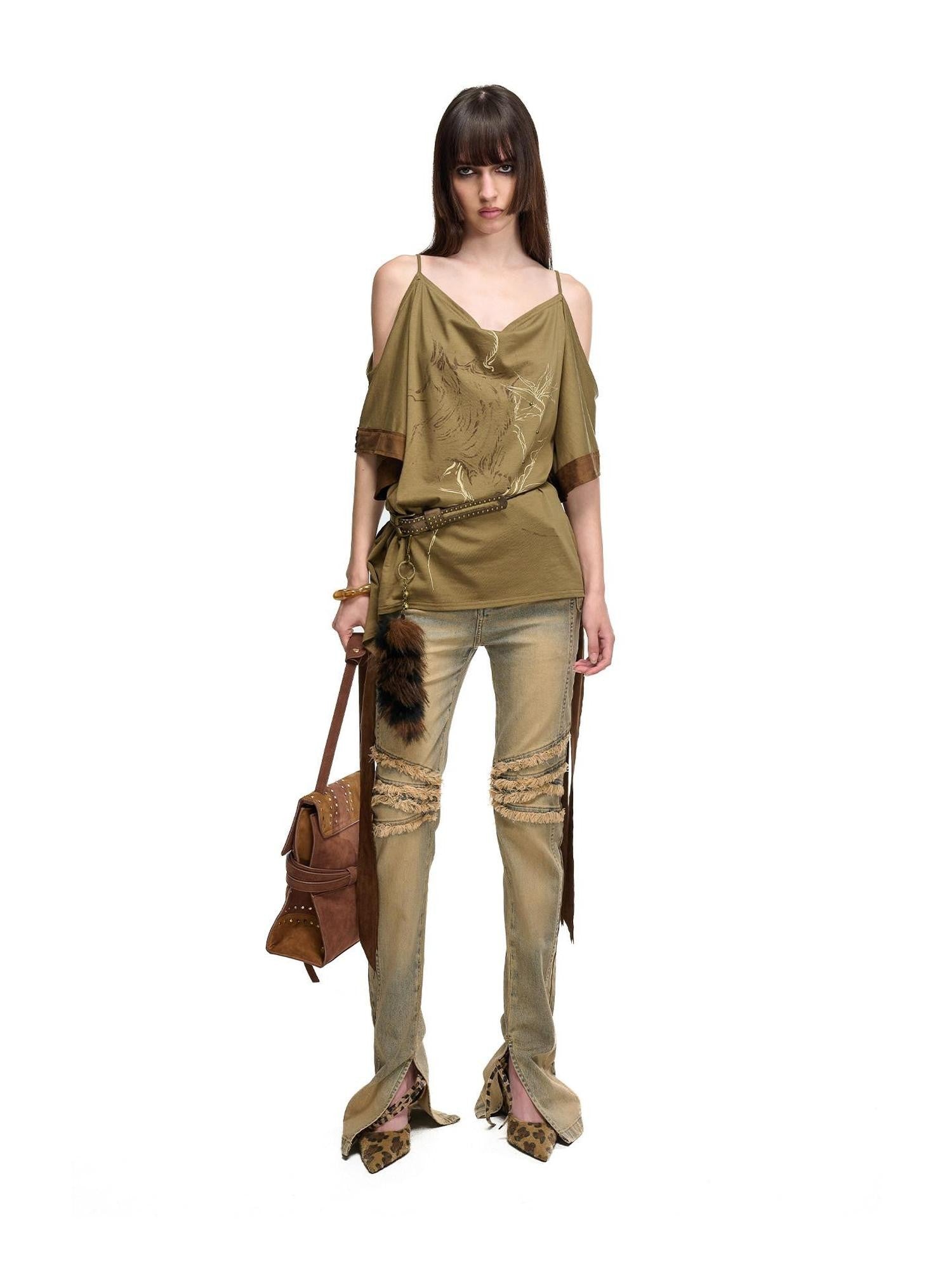 NORTH NODE Coffee Patchwork Print Strappy Women&