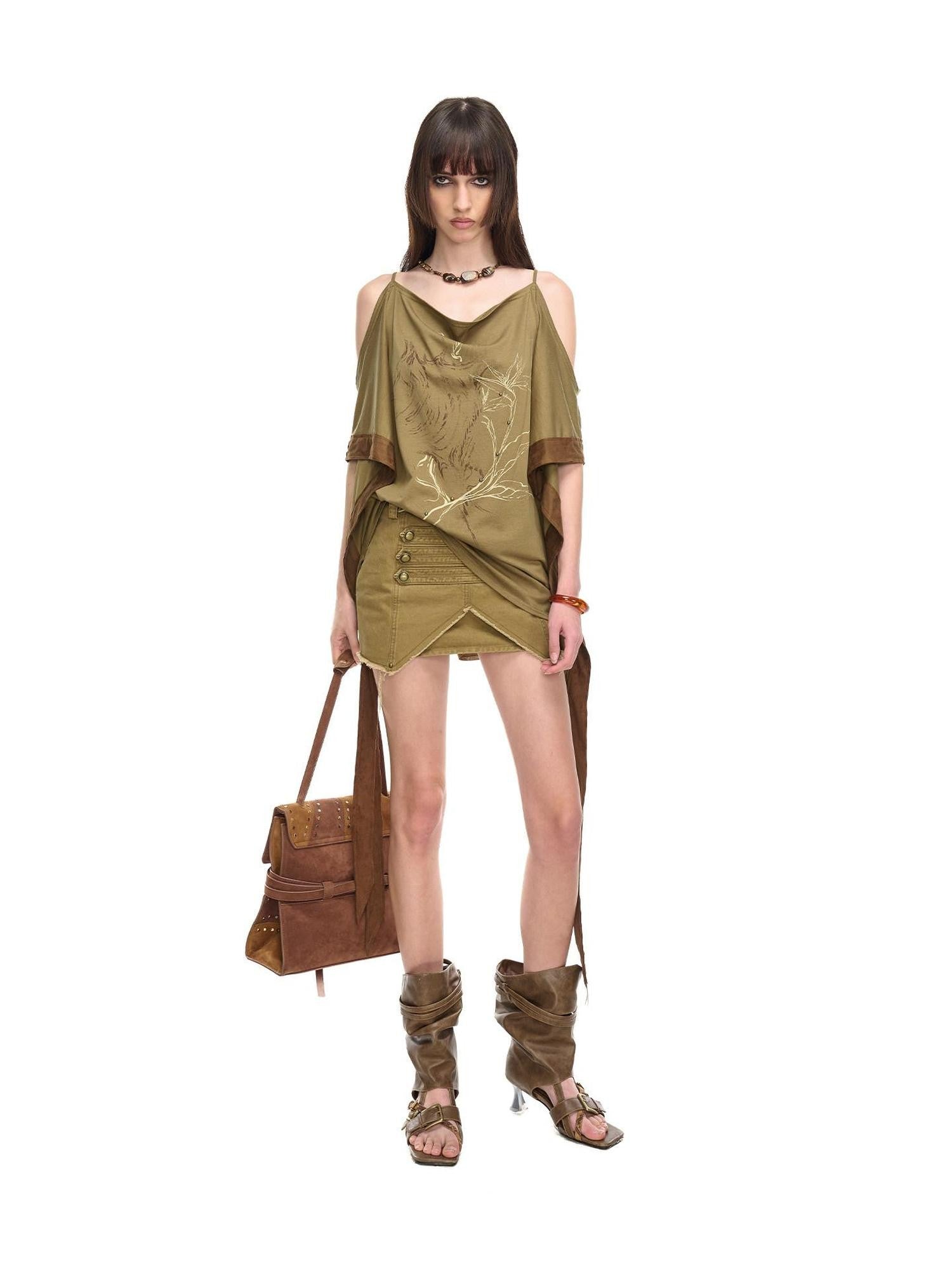 NORTH NODE Coffee Patchwork Print Strappy Women&