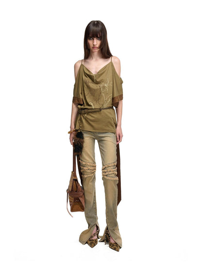 NORTH NODE Coffee Patchwork Print Strappy Women&