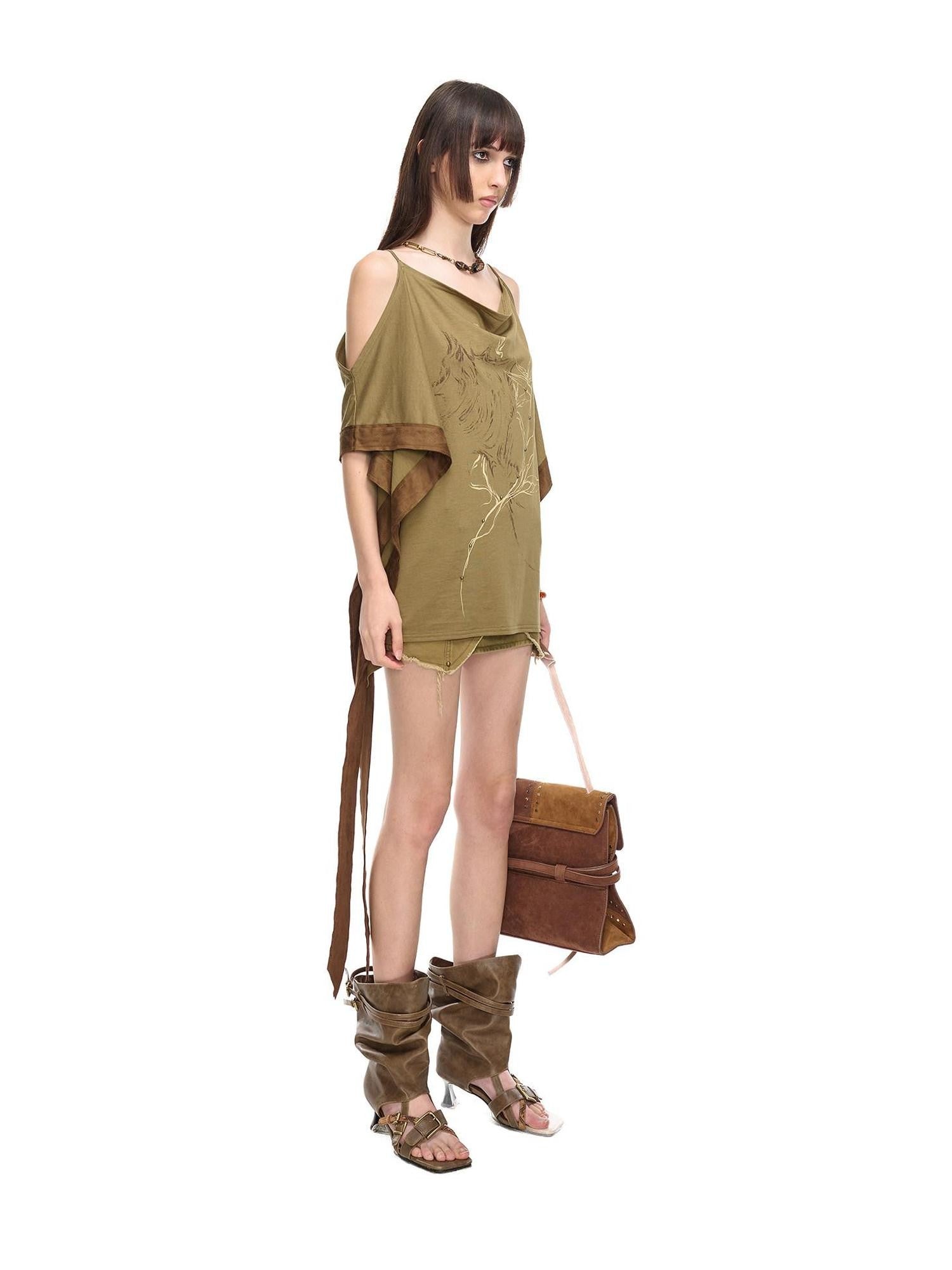 NORTH NODE Coffee Patchwork Print Strappy Women&