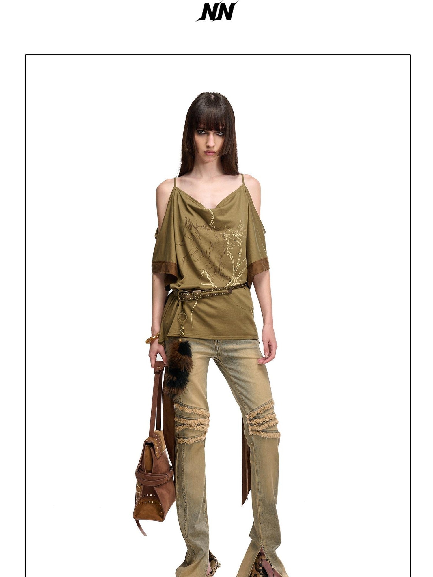NORTH NODE Coffee Patchwork Print Strappy Women&