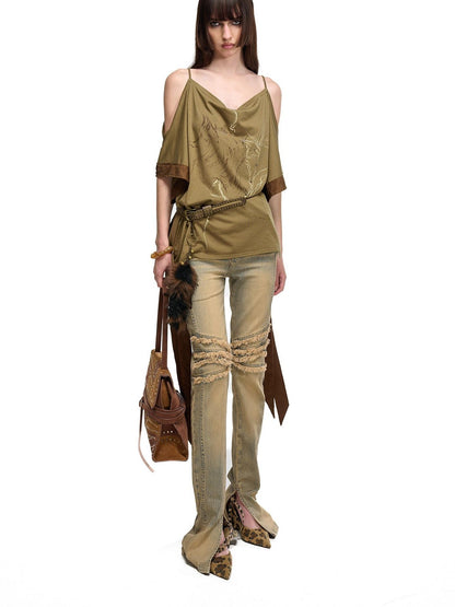 NORTH NODE Coffee Patchwork Print Strappy Women&