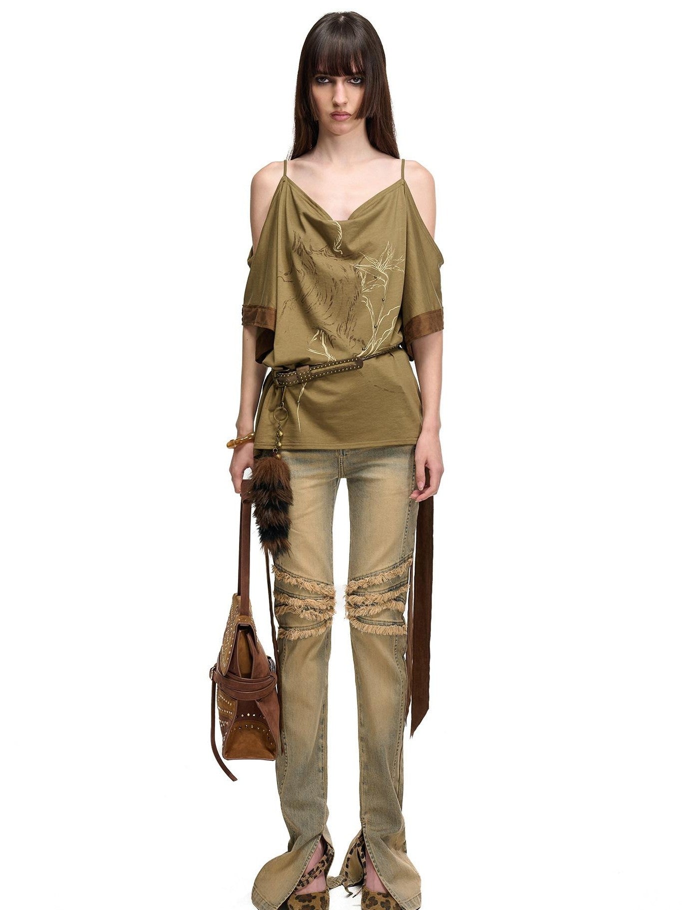 NORTH NODE Coffee Patchwork Print Strappy Women&