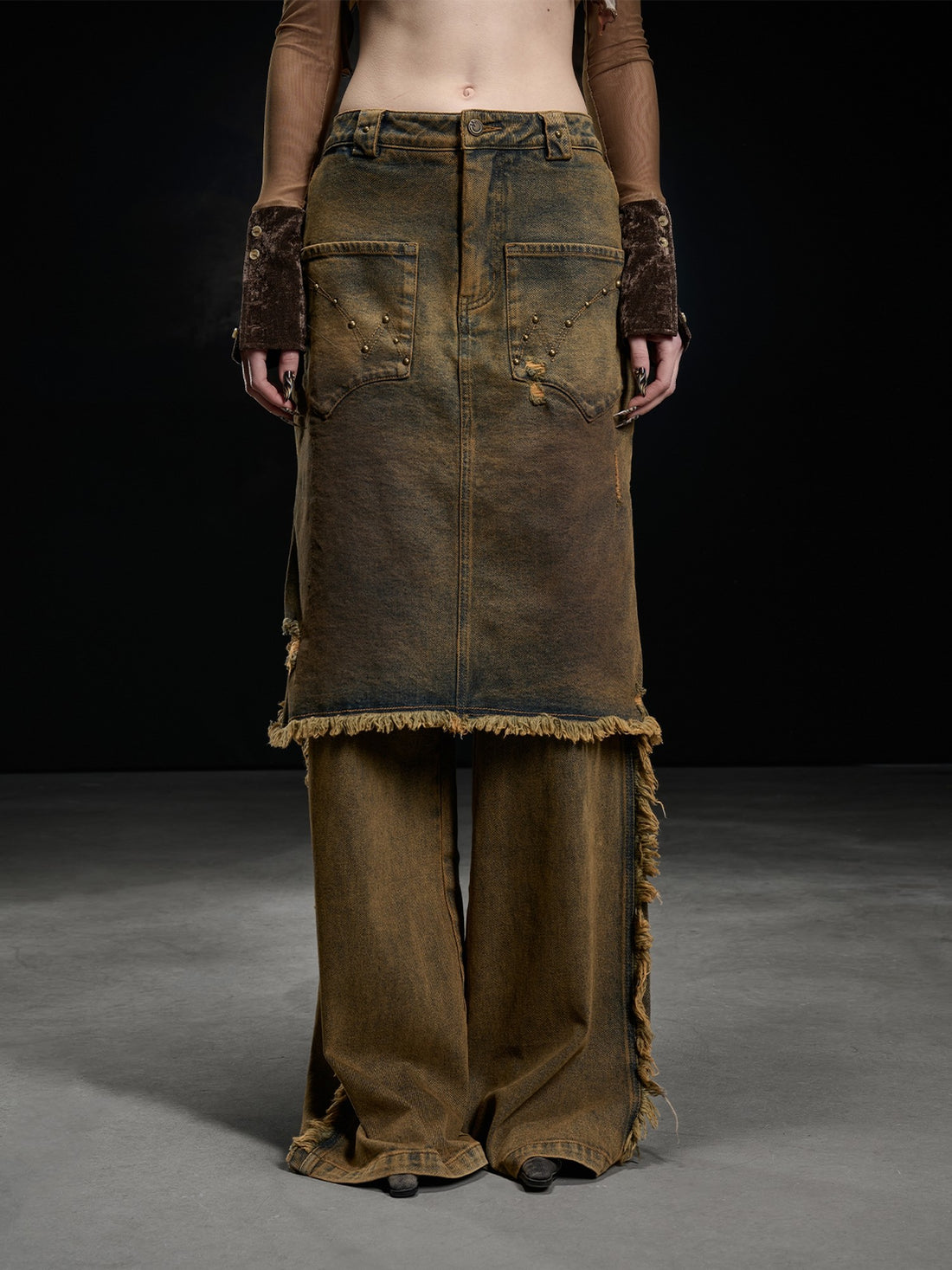 NORTH NODE Coffee Washed Wide Leg Pocket Button Fly Women&