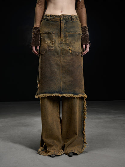 NORTH NODE Coffee Washed Wide Leg Pocket Button Fly Women&