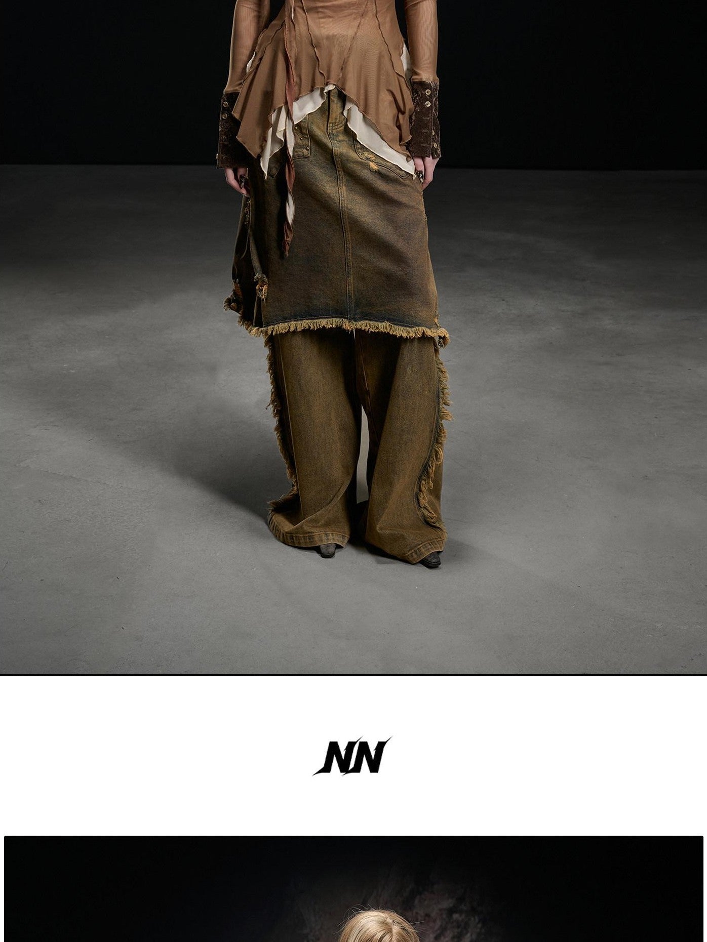 NORTH NODE Coffee Washed Wide Leg Pocket Button Fly Women&