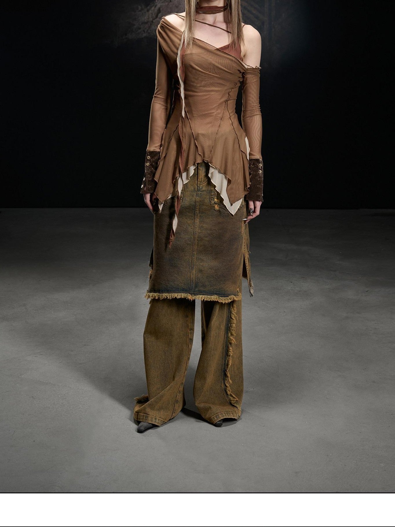 NORTH NODE Coffee Washed Wide Leg Pocket Button Fly Women&