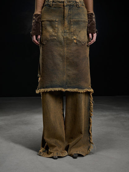 NORTH NODE Coffee Washed Wide Leg Pocket Button Fly Women&