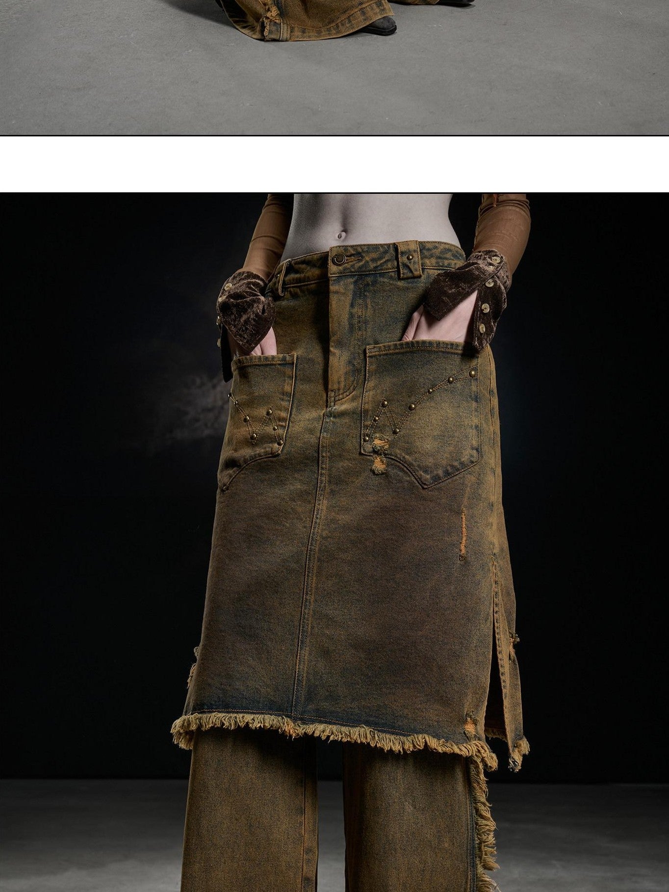 NORTH NODE Coffee Washed Wide Leg Pocket Button Fly Women&
