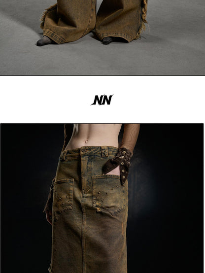 NORTH NODE Coffee Washed Wide Leg Pocket Button Fly Women&