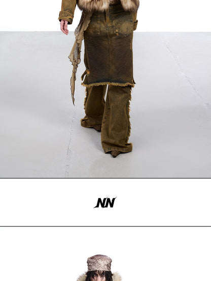 NORTH NODE Coffee Washed Wide Leg Pocket Button Fly Women&