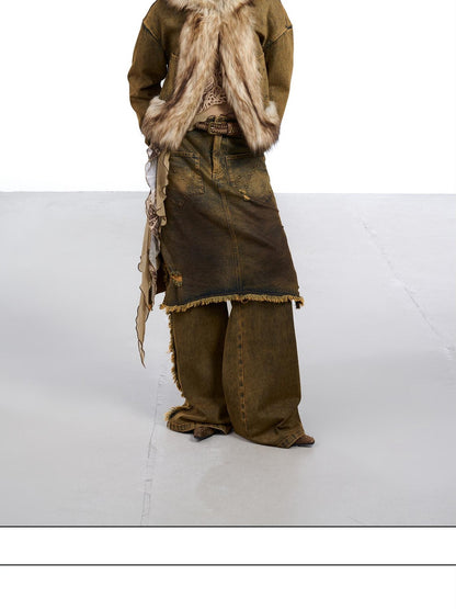 NORTH NODE Coffee Washed Wide Leg Pocket Button Fly Women&