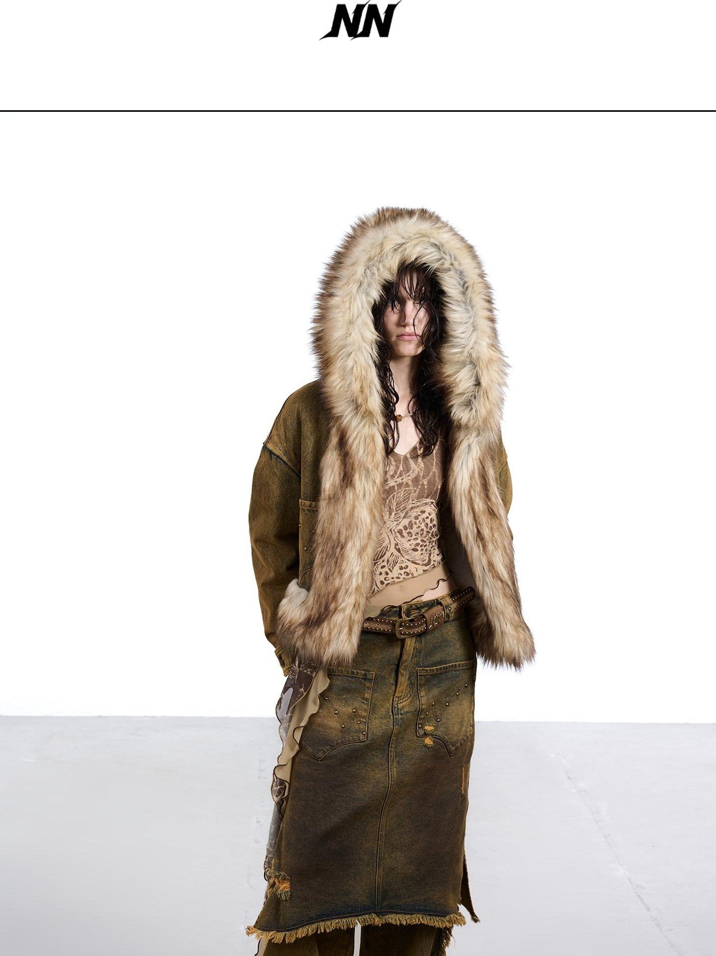 NORTH NODE Coffee Washed Wide Leg Pocket Button Fly Women&