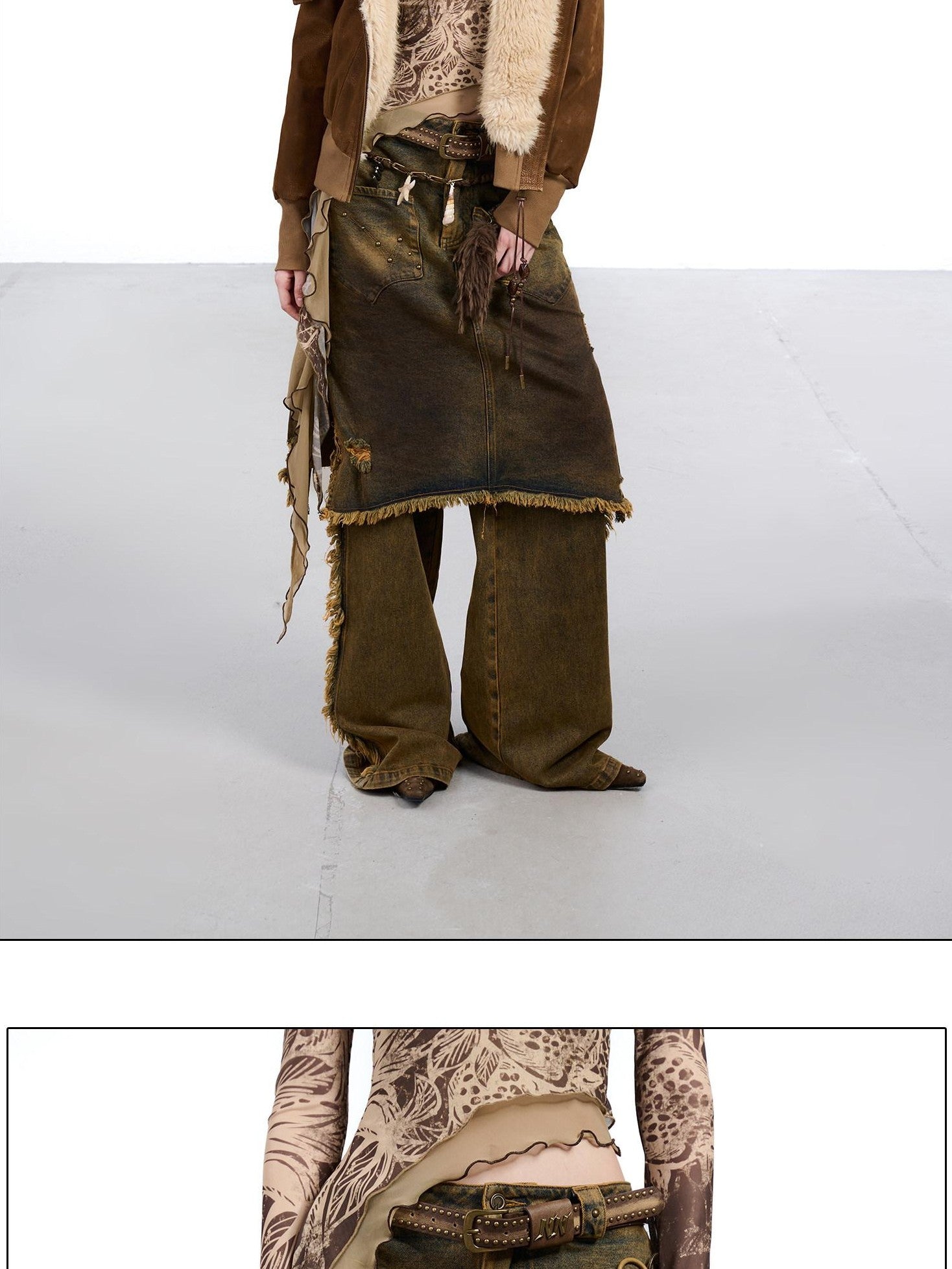 NORTH NODE Coffee Washed Wide Leg Pocket Button Fly Women&